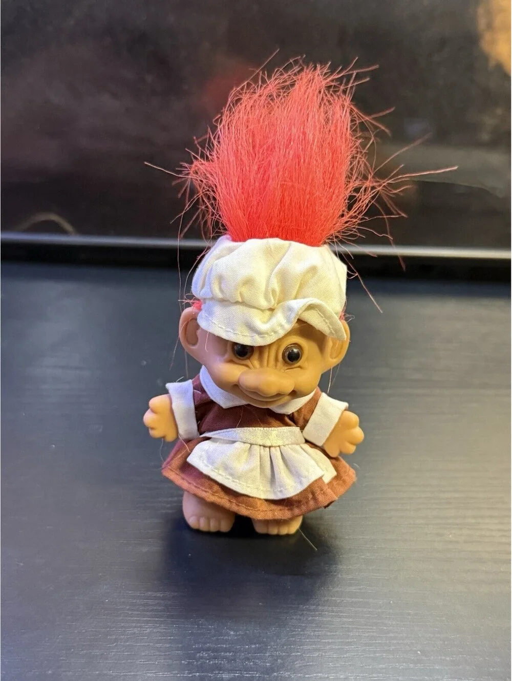 Vintage 1980s DAM Norfin Tiny Ones Troll Doll Style 502 Black Hair Red Outfit